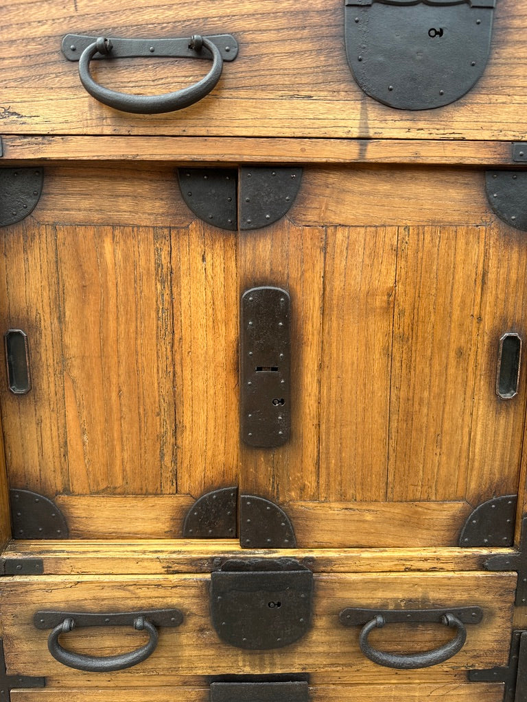 Antique Japanese Chobadansu Merchant Chest Sugi Iron Hardware Dated Meiji 1880