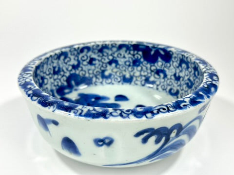 Antique Japanese Imari Blue White Porcelain Bowl Shanshui Landscape Late Edo 6.25"W