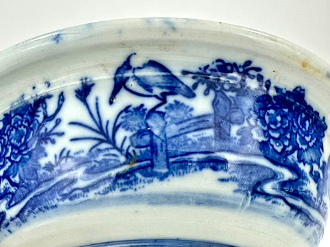 Antique Japanese Imari Sometsuke Blue White Porcelain Bowl Kiku Hanazume Late Edo 19th 8"W