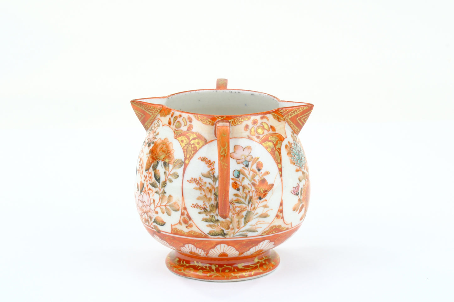Antique Japanese Kutani Dai Nippon Porcelain Sugar Bowl Sparrow Chrysanthemum Meiji 4H