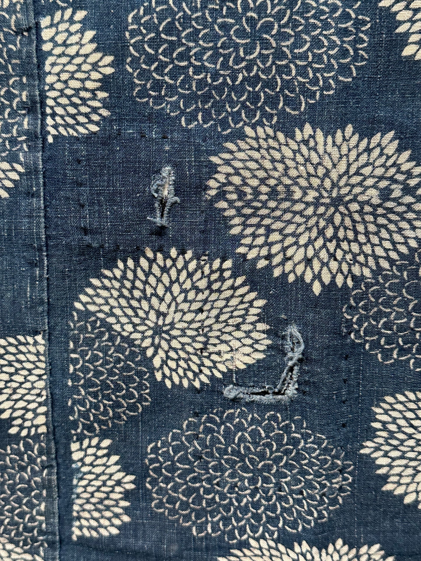 Antique Japanese 19th Century Textile - Katazome Indigo 65"x65" Kiku #82