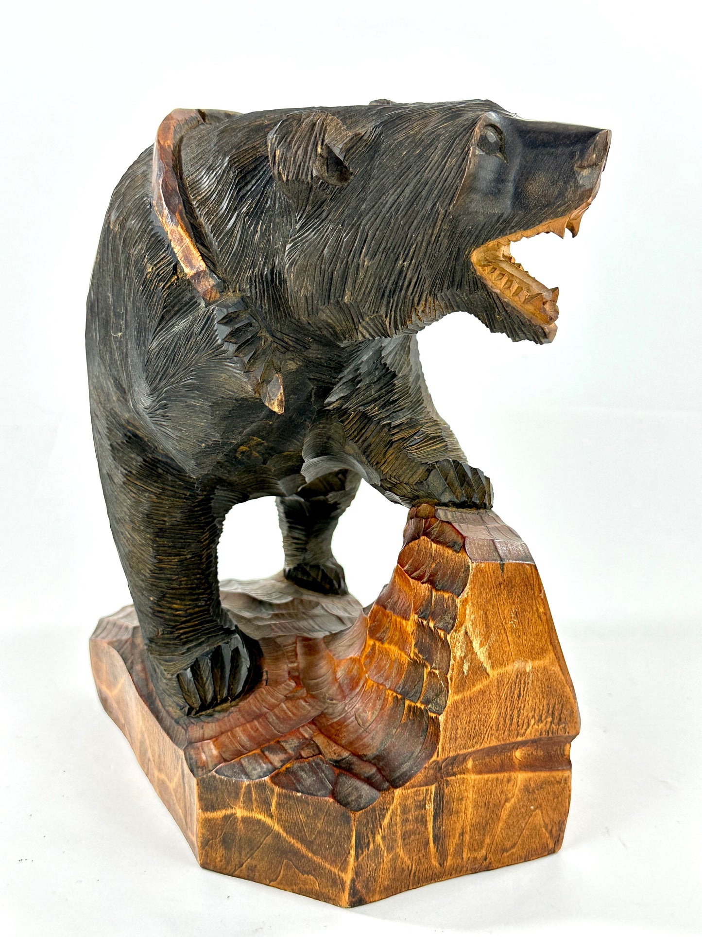 Vintage Japanese Ainu Bear Kuma w/ Salmon Sugi Wood ~10"