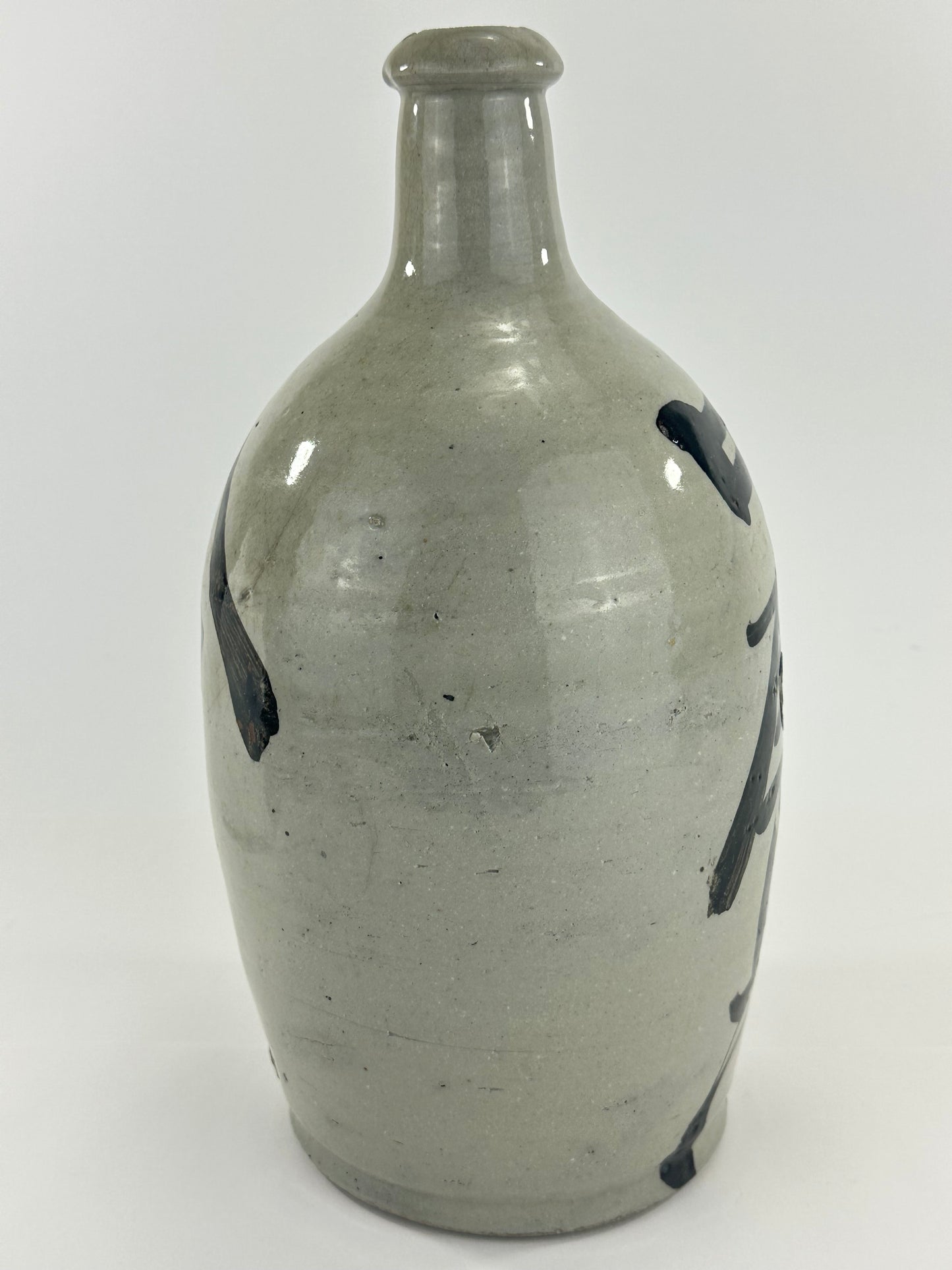 Antique Japanese 1800's Tokkuri Sake Jug Calligraphy Ceramic Vase 10" Nakaya