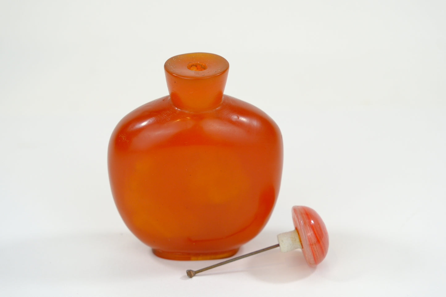 Vintage Chinese Faux Carnelian Orange Resin Snuff Bottle 3.75"
