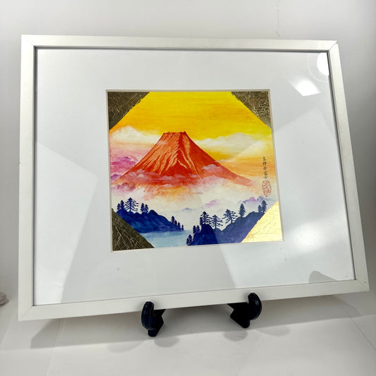 Contemporary Nihonga Red Fuji Aka Fuji Watercolor Gold Leaf Ningshu Fang 2017 20"W LS#168