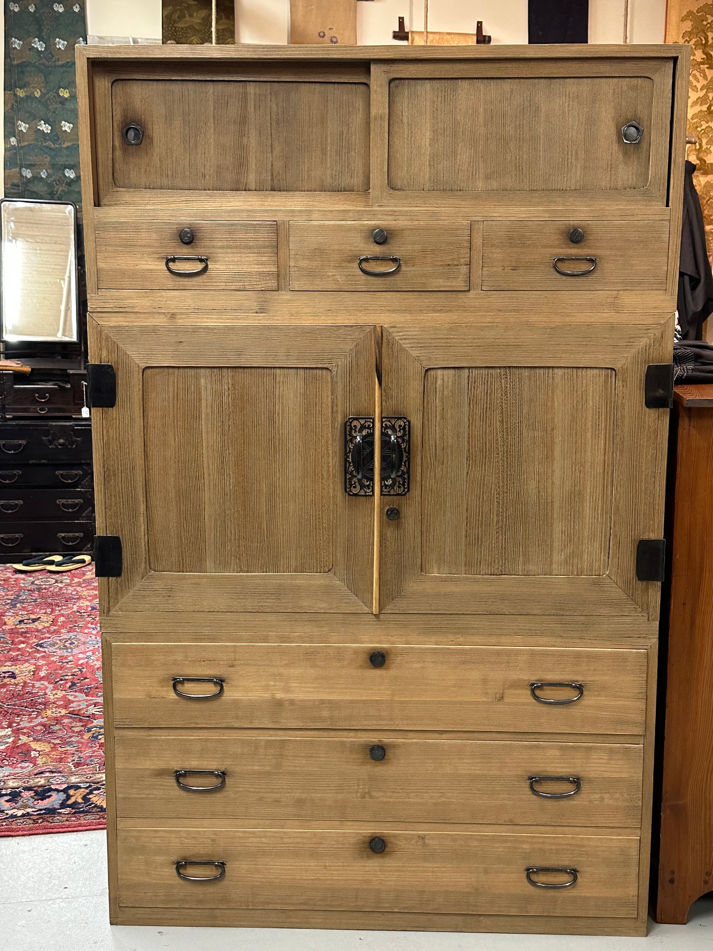 Antique Japanese Taisho Era c1920's Clothing Chest Ishodansu Tansu 65"H