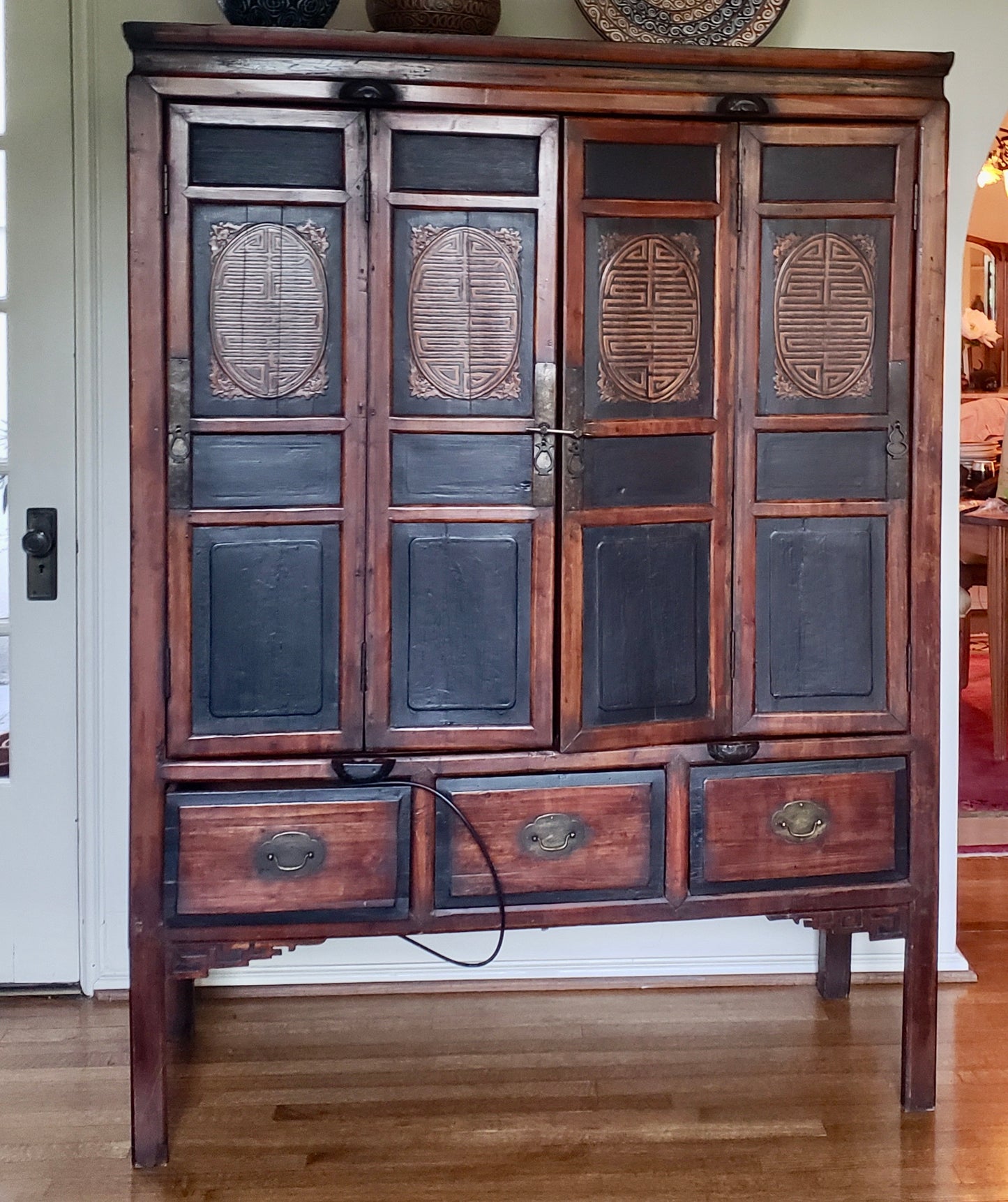 Antique Chinese Qing Dynasty c1800's Yumu Elm Armoire Wardrobe 52"W x 71"H