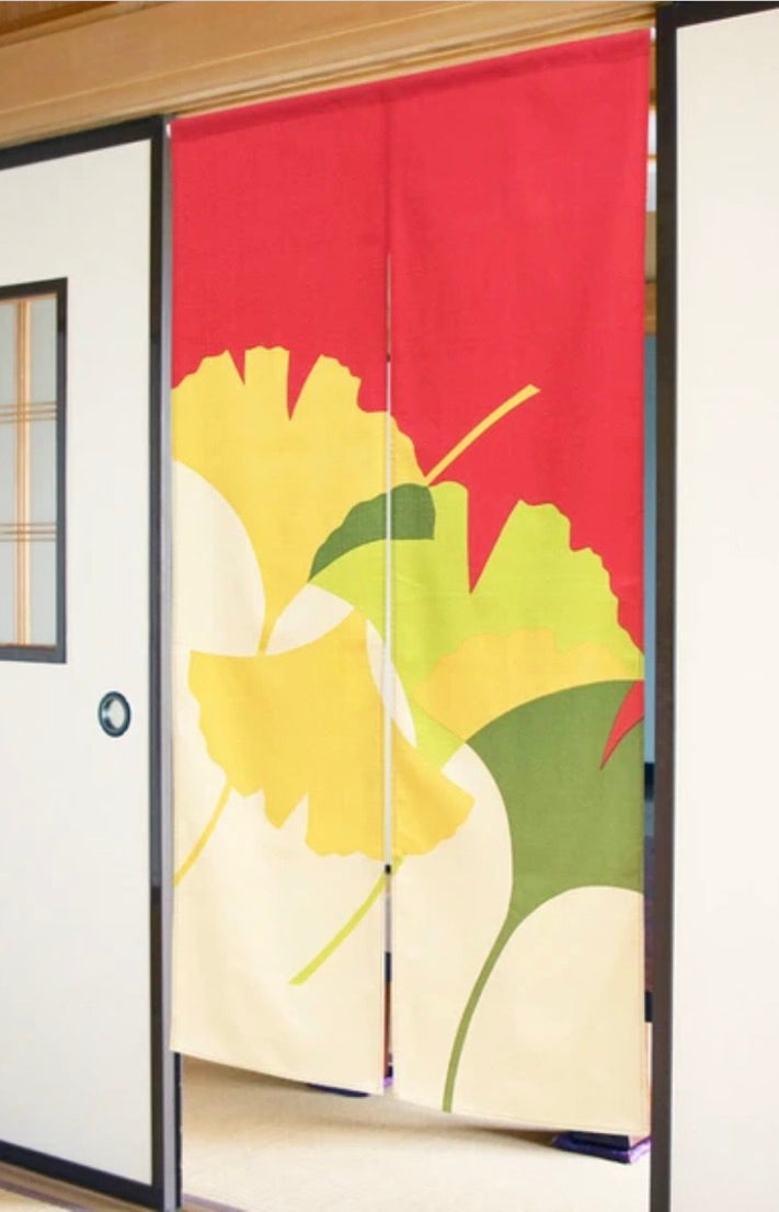 New Japanese Noren Curtain Ginkgo Leaf Red Cotton 150cm 100% Cotton