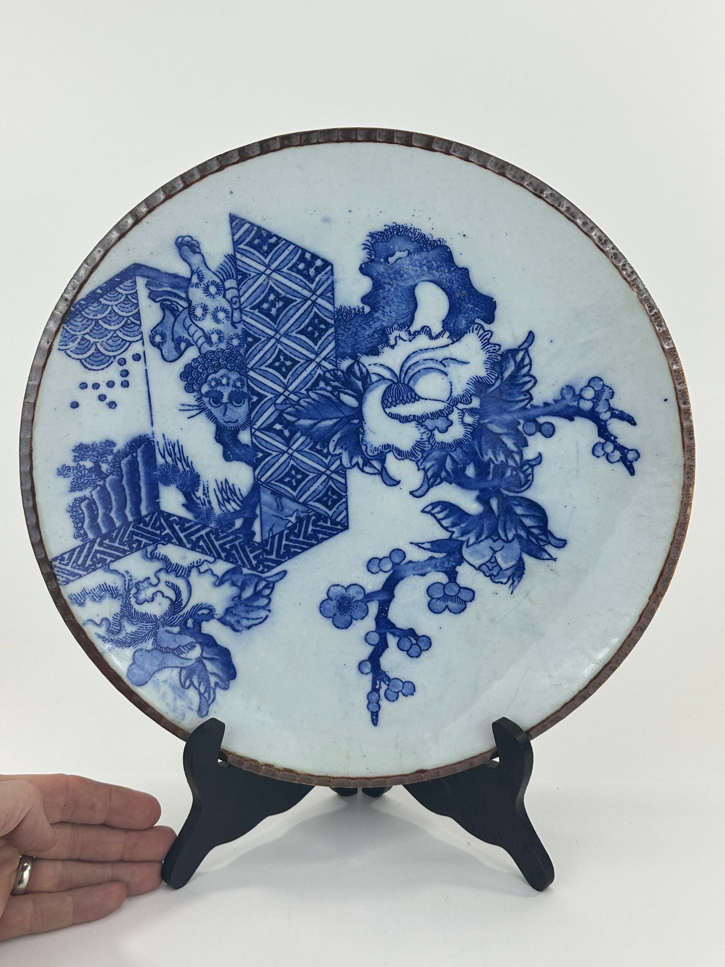 Antique Japanese Late Edo Period 19th Century Imari Ceramic Plate Blue & White 12.5"