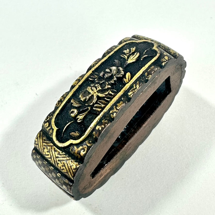 Antique Japanese Katana Fuchi Sword Fitting Iron Copper Mixed Metal Edo to Meiji