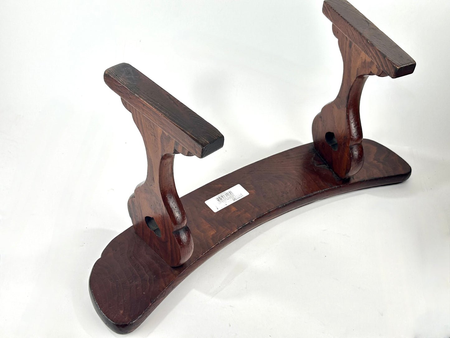 Antique Japanese Meiji Era Sugi Wood Armrest Kyosoku Curved Top Trestle Base 22"L