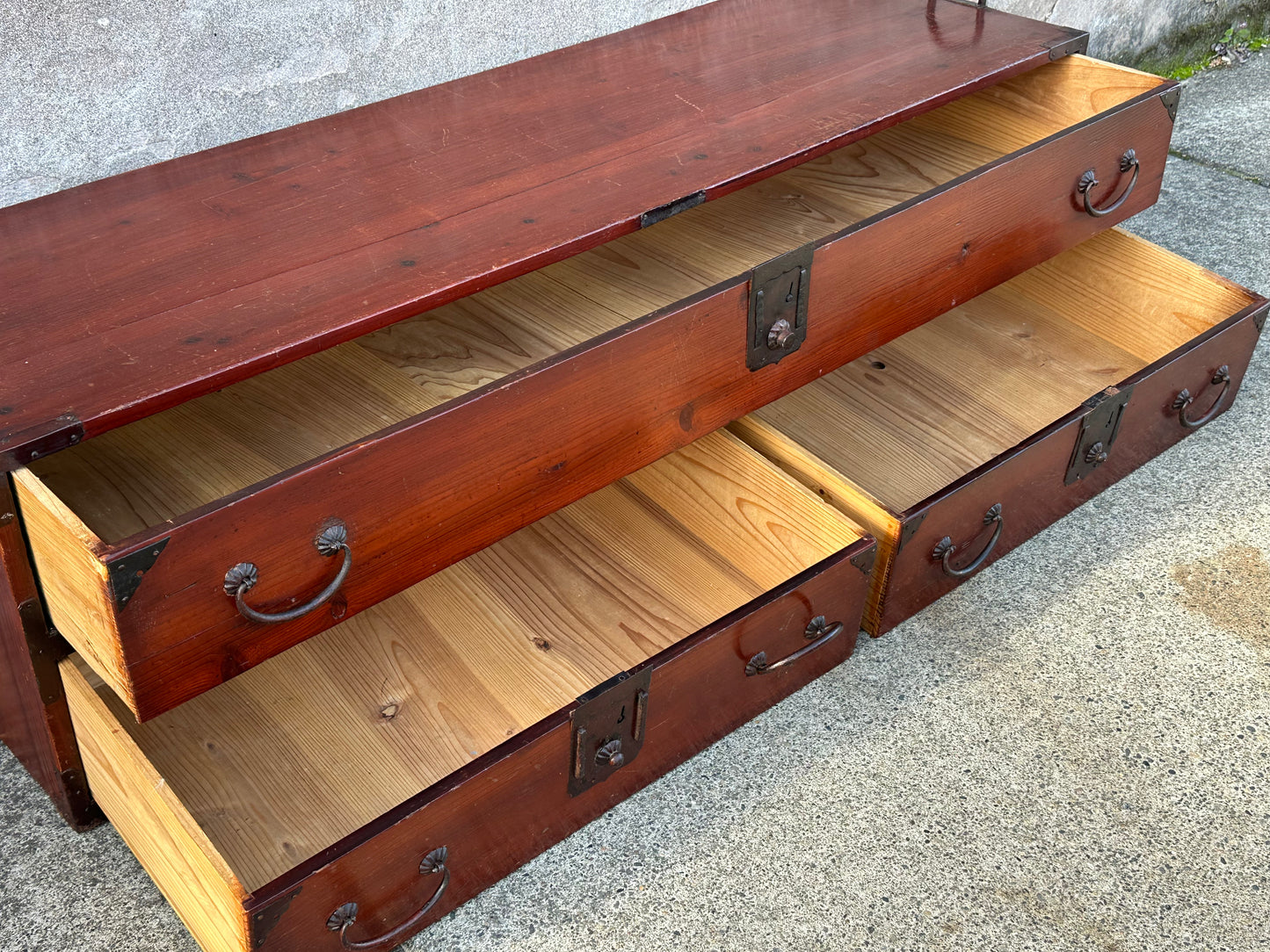 Antique Japanese Meiji Era “Katanadansu” Red Lacquer Sword Chest 53"