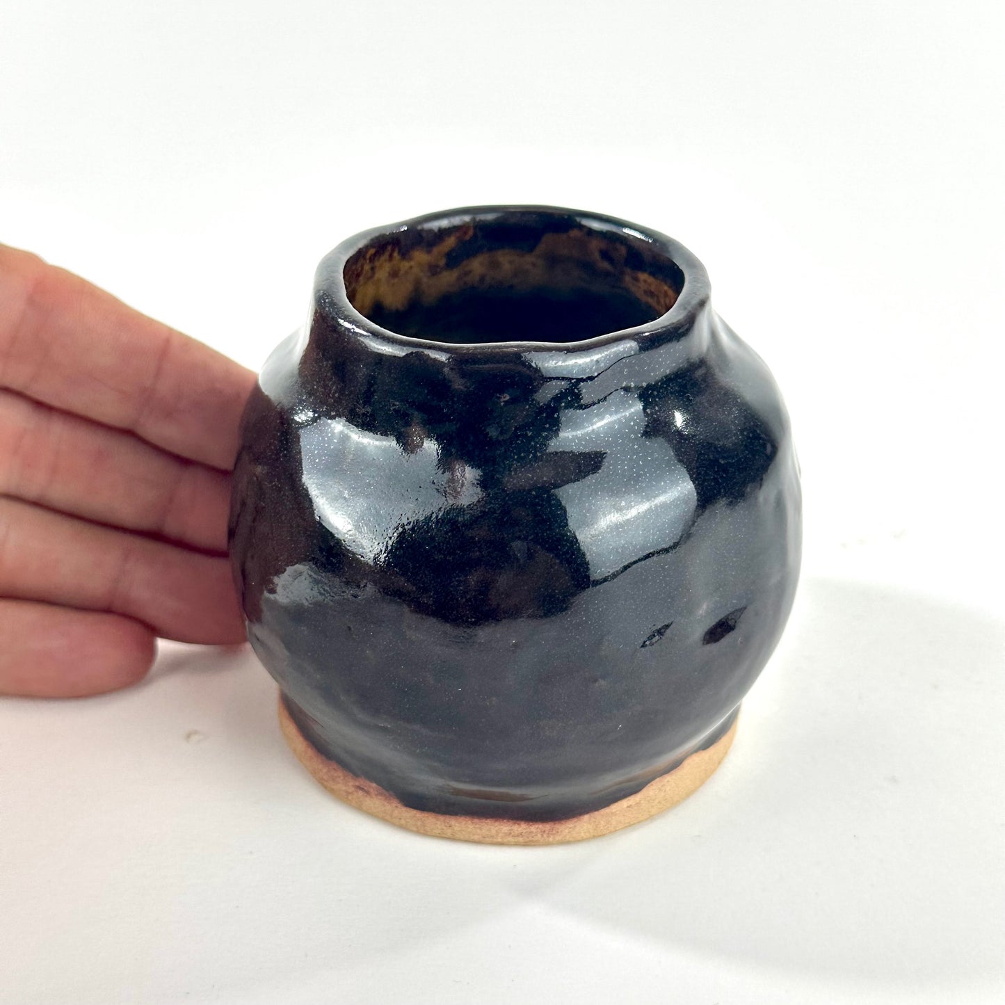 Vintage Japanese Studio Pottery Small Stoneware Jar Kotsubo Iron Black Glaze