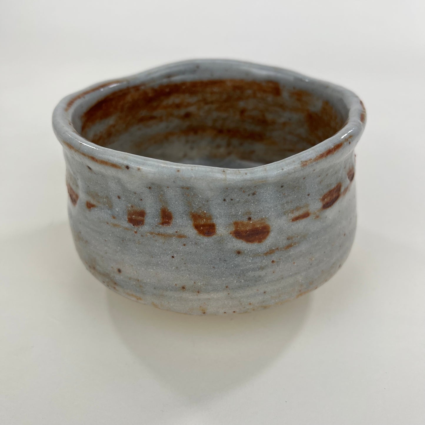 Tea Ceremony Chawan Tea Bowl White Over Rust Glaze 5"