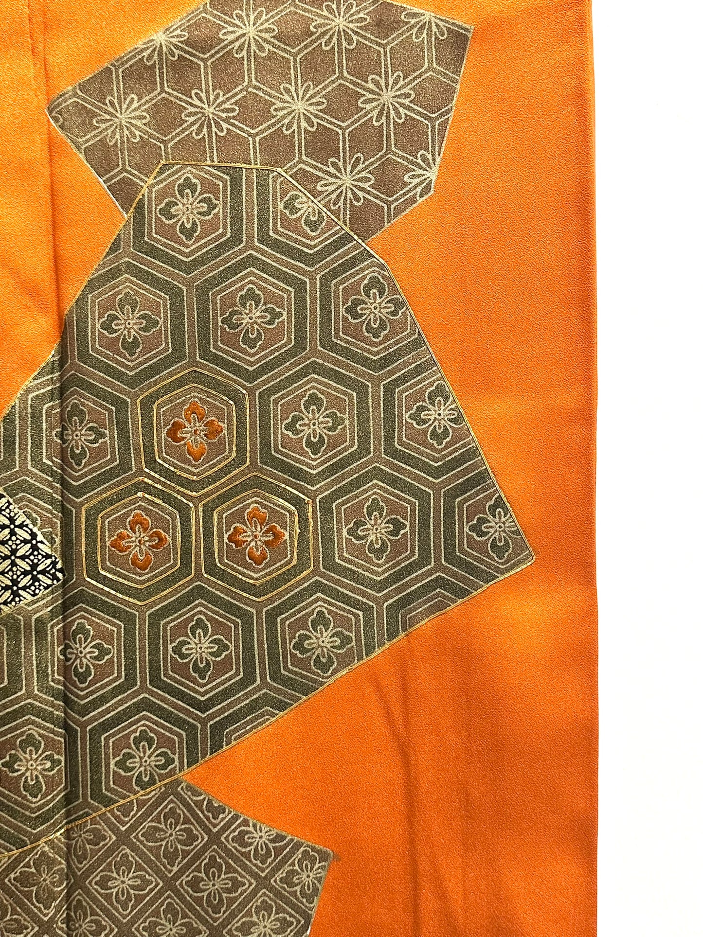 Vintage Japanese Silk Kimono Abstract Geometric Patchwork Kikko Showa Hōmongi