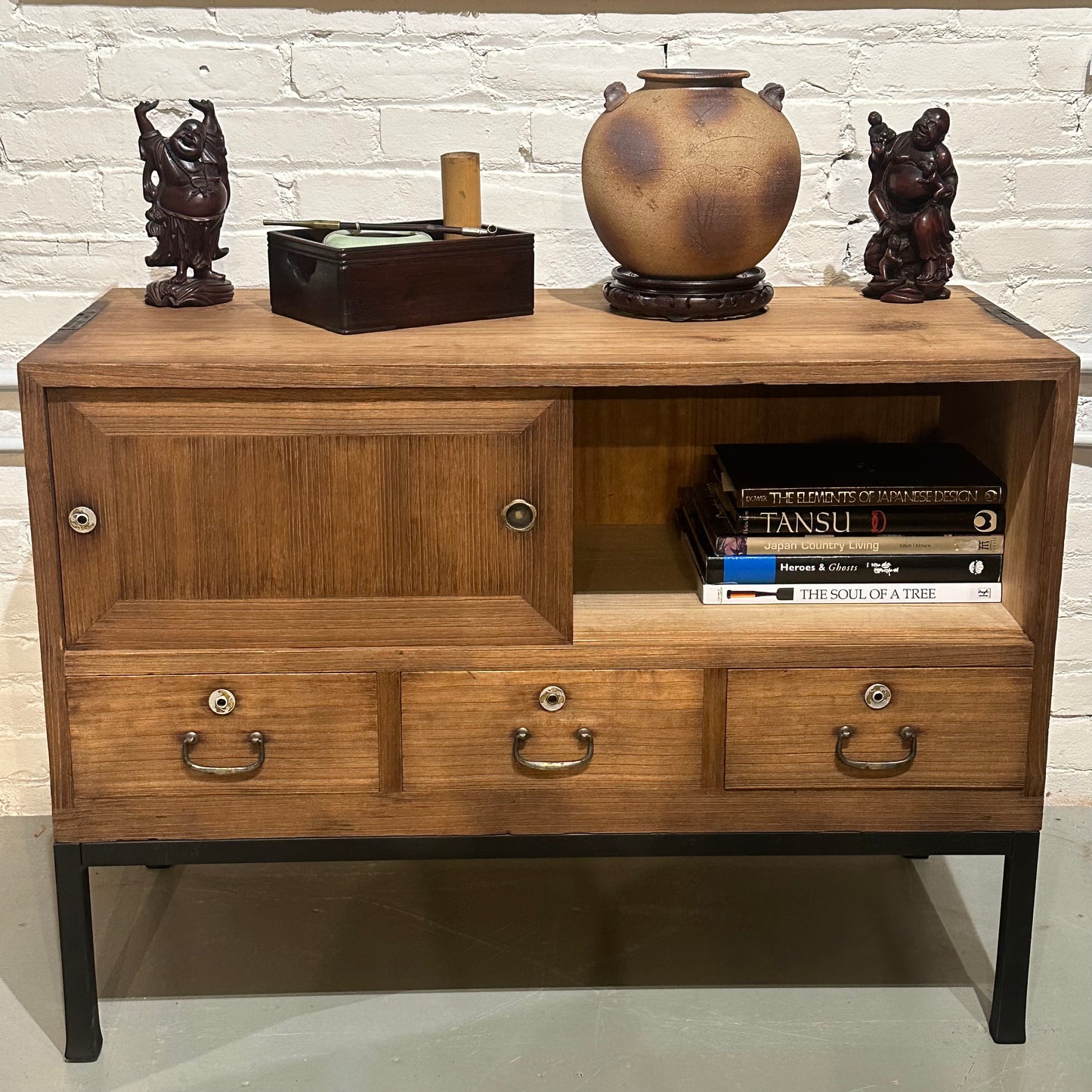 Antique Japanese 1pc Tansu Chest Taisho Era c1920's Ishodansu Kiri Wood 37"