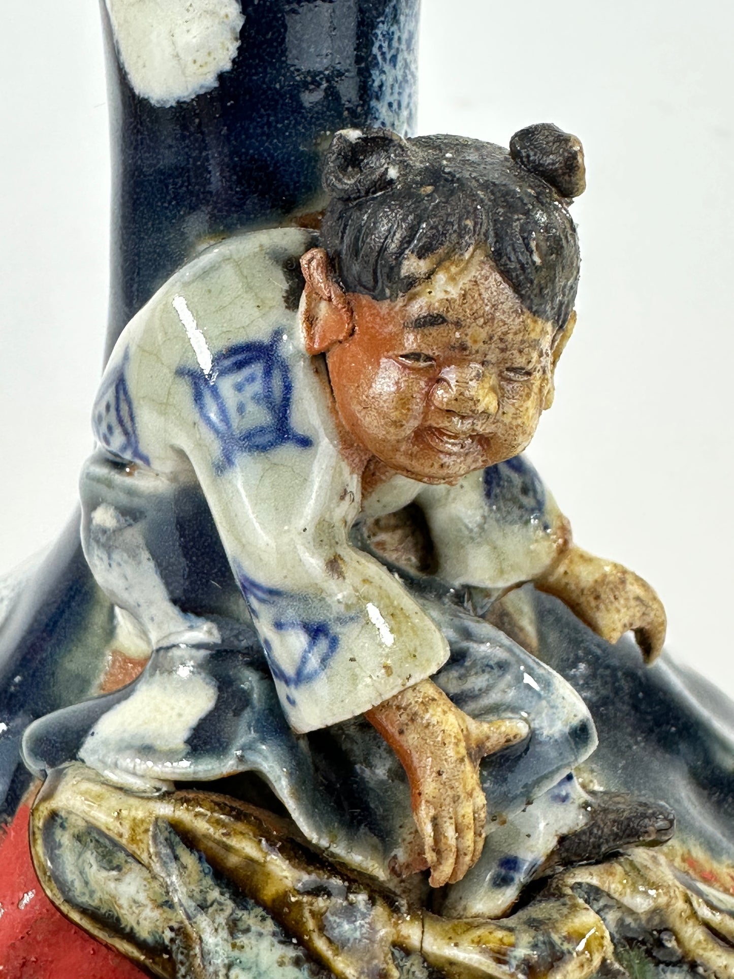 Japanese Meiji Era Sumida Gawa Pottery Bulbous Ceramic Vase Figure LS#086