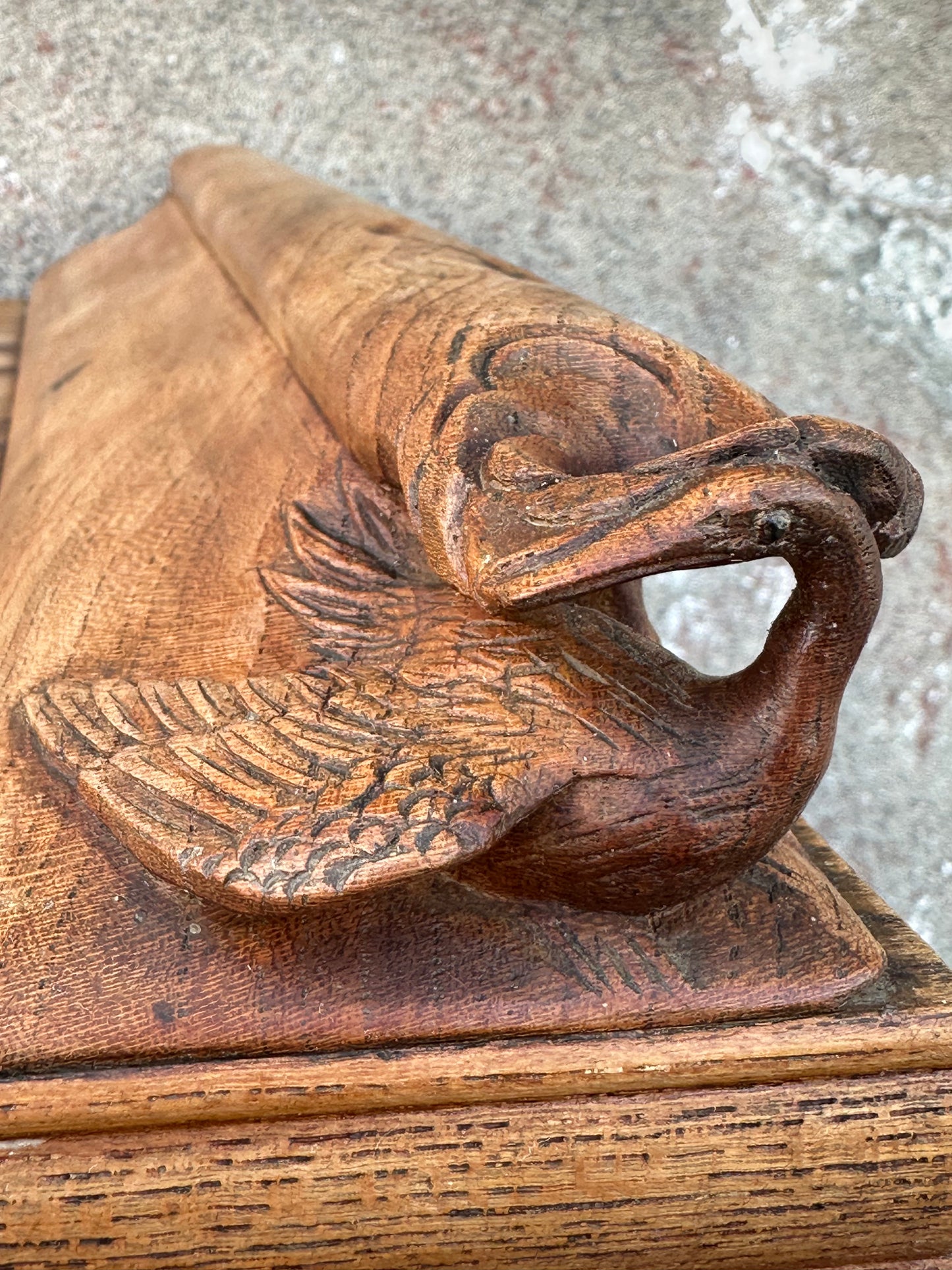 Rare Antique Japanese Keyaki Chadansu c1937 Cabinet Carved Crane & Turtle Finials Persimmon Trim 36"W