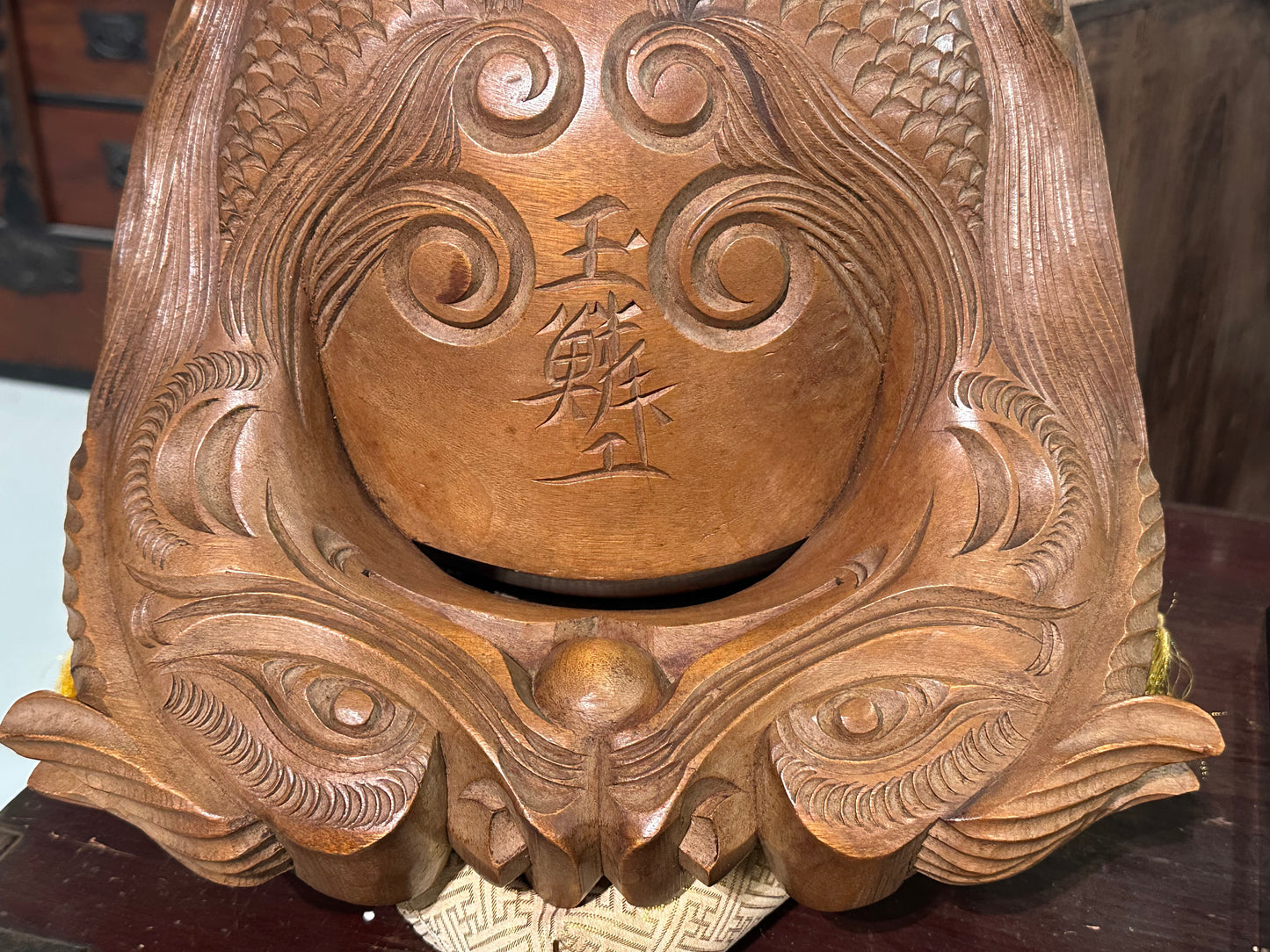Antique Japanese Wooden Mokugyo Buddhist Drum 16"H