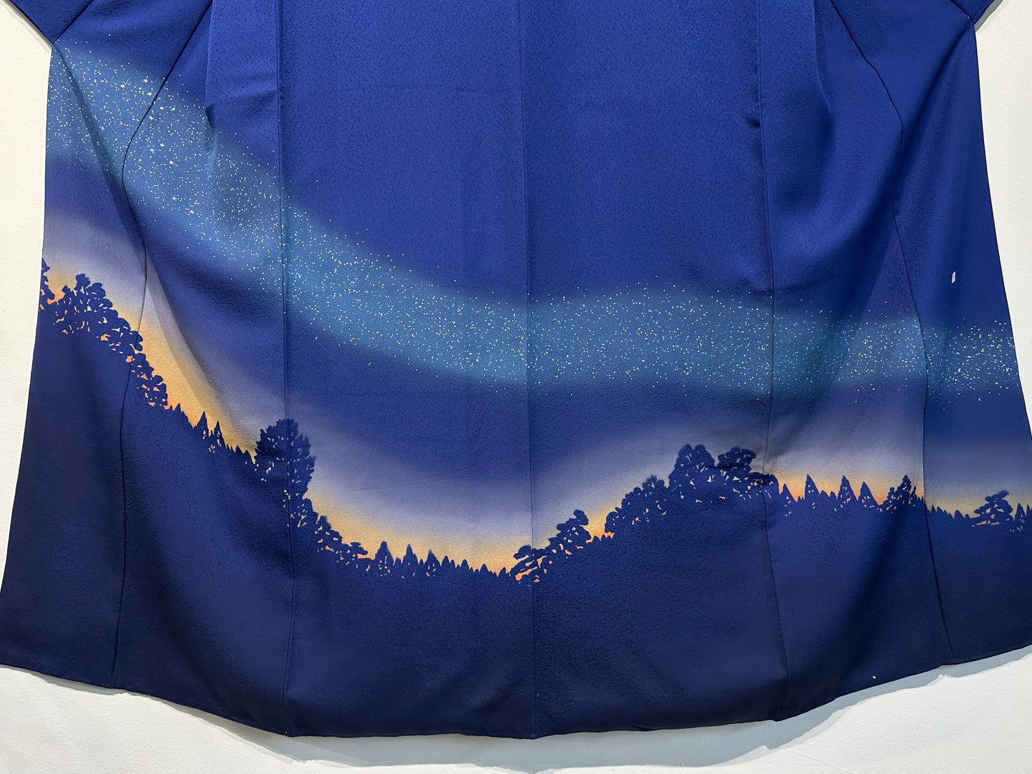 Japanese Signed Silk Houmongi Kimono Hand Painted Night Sky Royal Blue