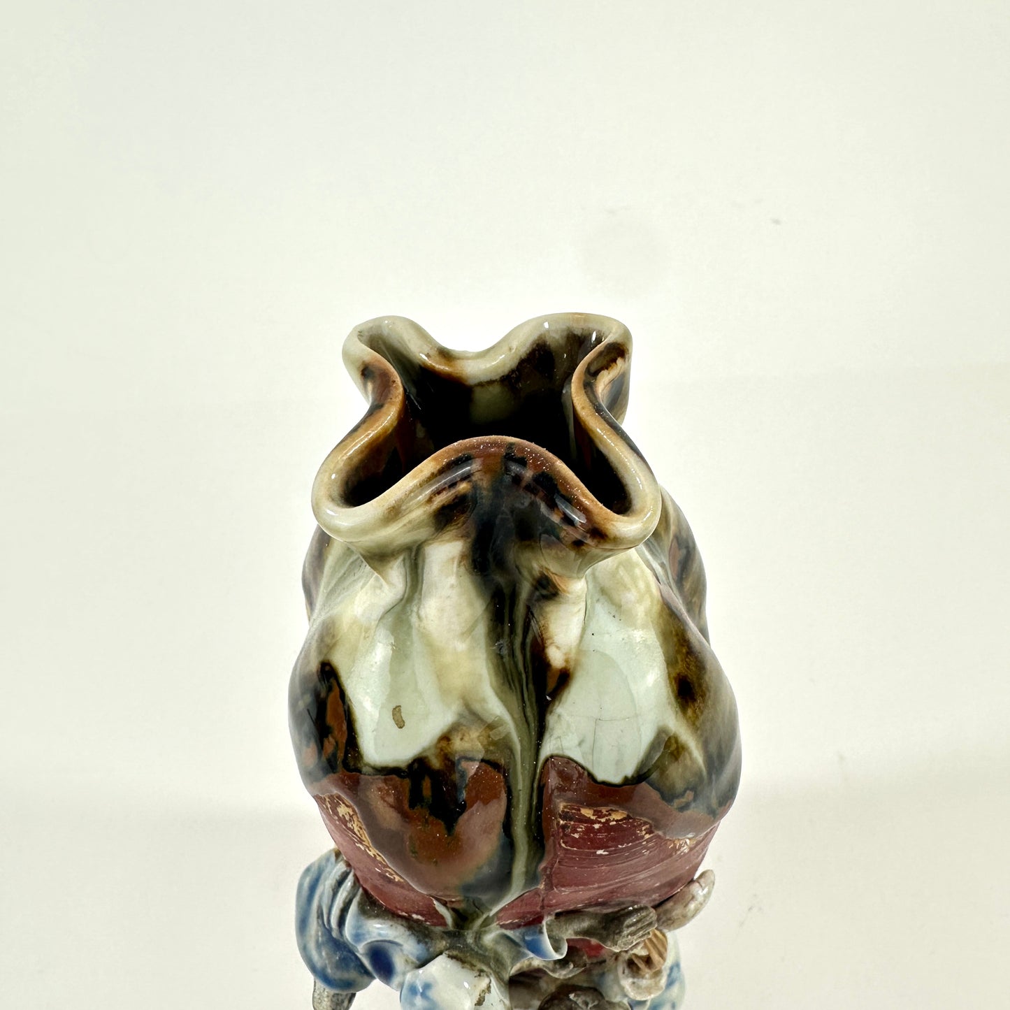 Antique Japanese Meiji Era Sumida Gawa Vase Climbing Figures Red Flambe Ishiguro Koko 8.5" LS#088