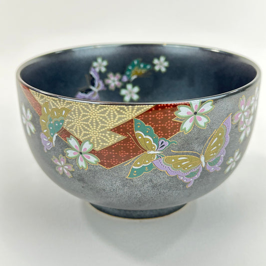 Vintage Japanese Ceramic Tea Bowl Chawan Floral & Butterflies