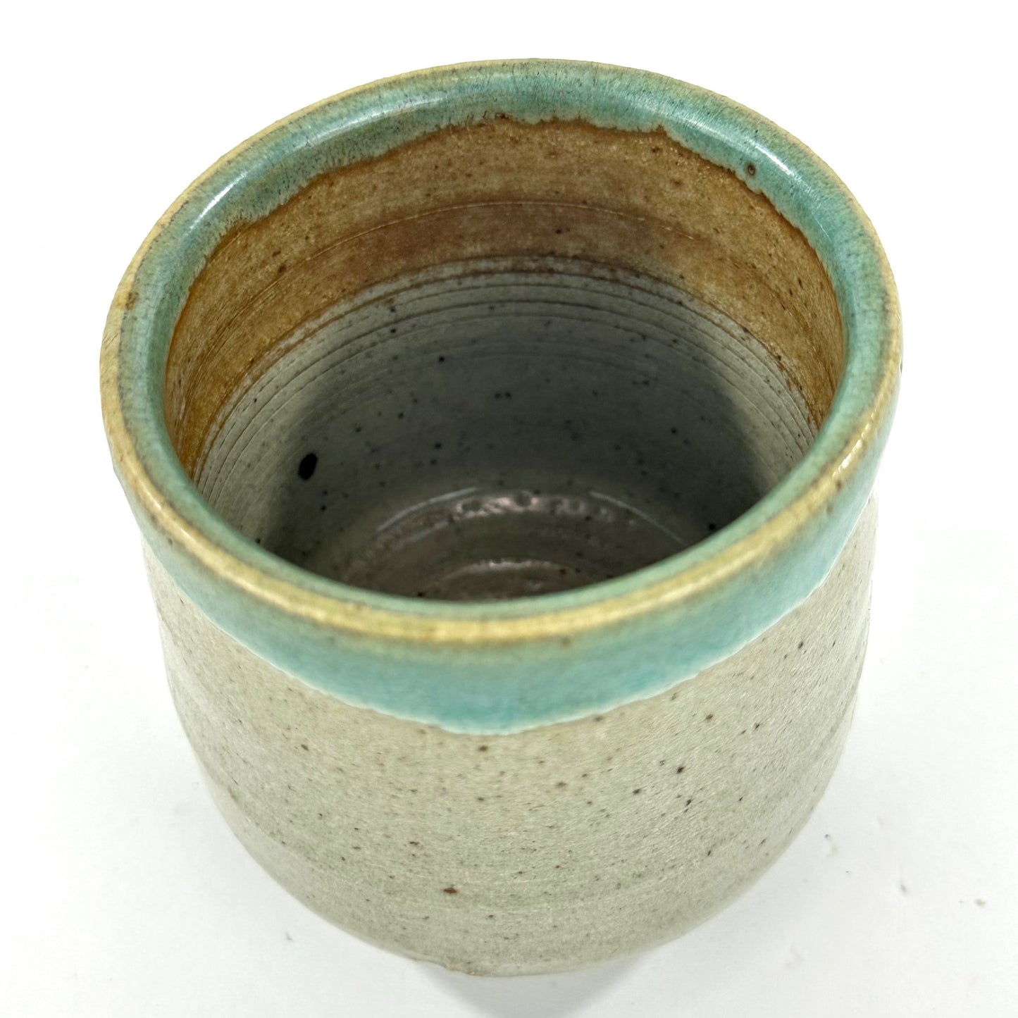 Vintage Japanese Stoneware Yunomi Tea Cup w/ Blue Green Glaze