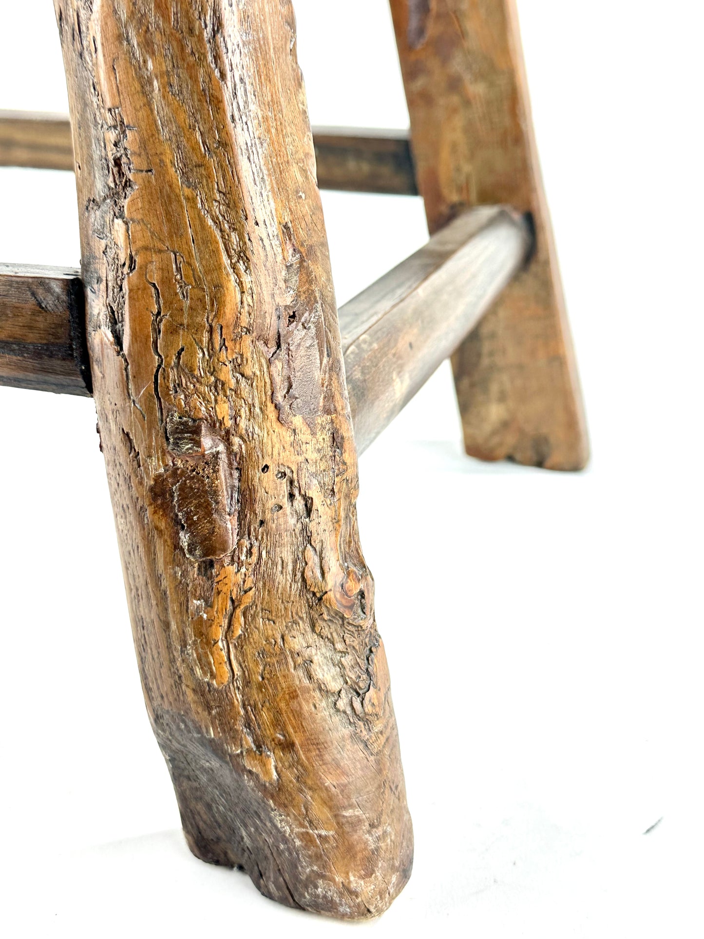 ntique Chinese Elm Rustic Farm Stool Waisted Saddle Seat Late Qing 20"H