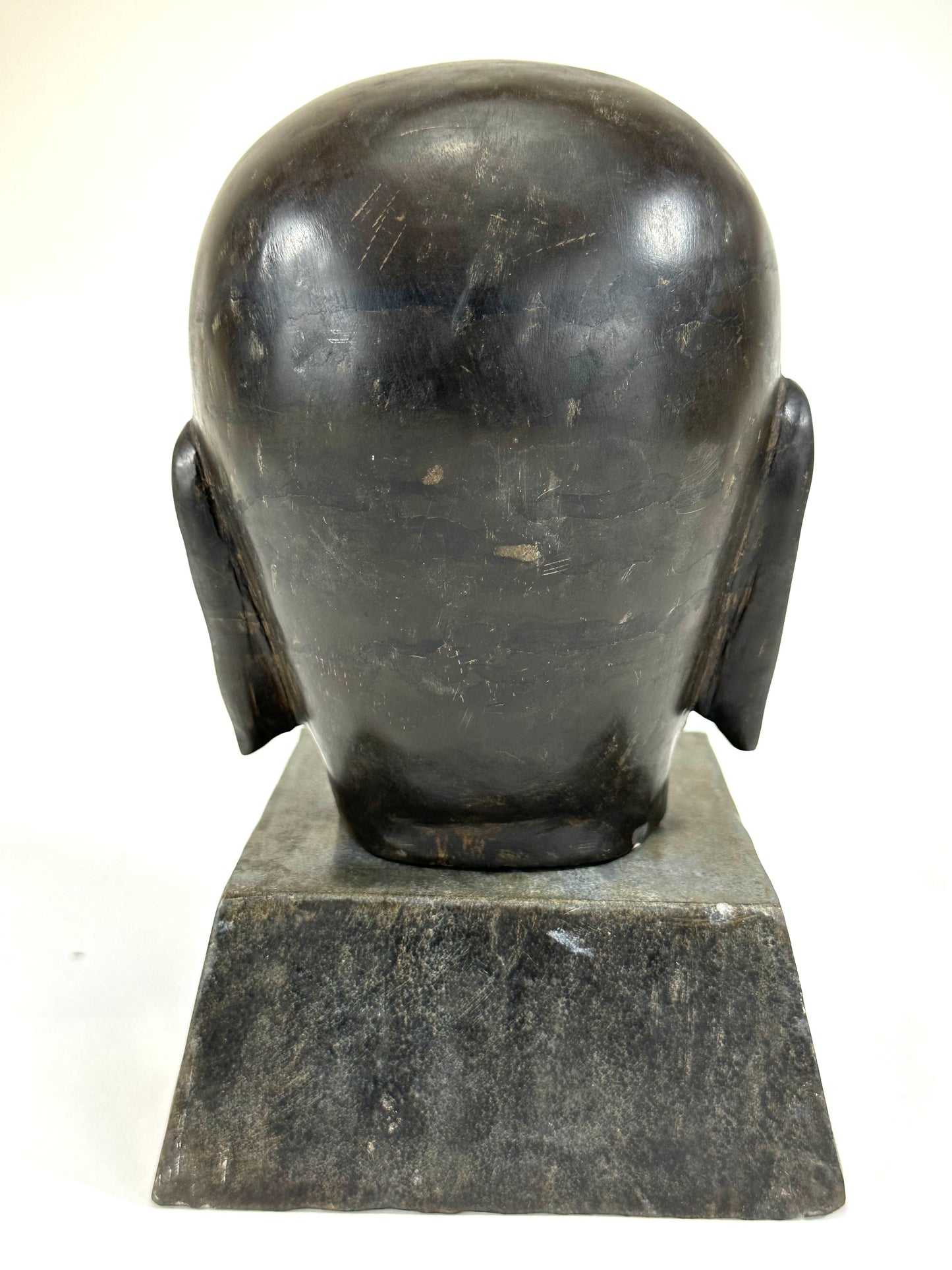 Vintage Chinese Stone Buddha Head Hand Carved w/ Stand 8”