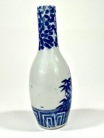 Antique Japanese Imari Blue White Porcelain Butsugu Tokkuri Altar Vase Pine 19thC 5"H