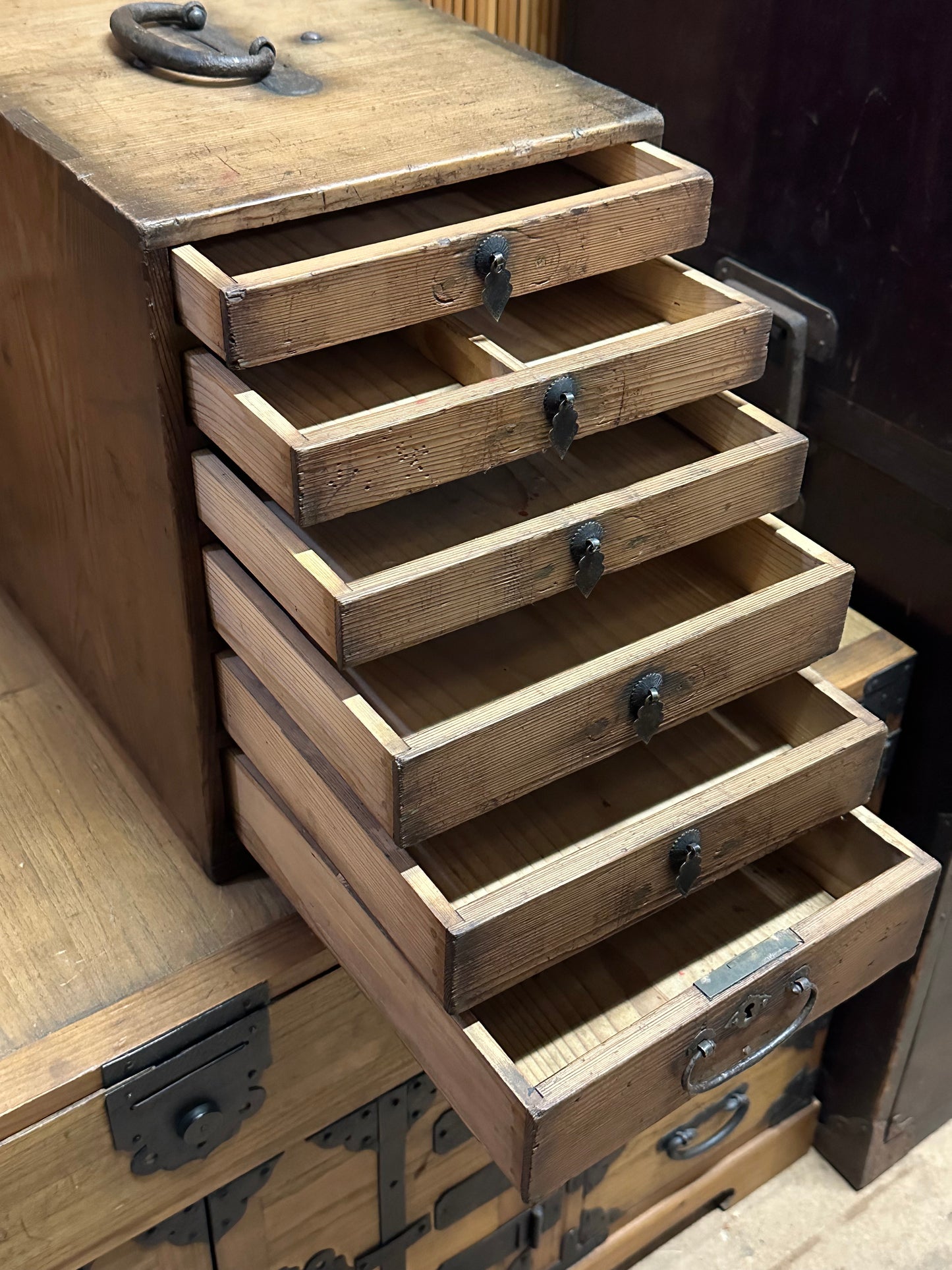 Antique Japanese Meiji Era Personal Tansu Chest 6 Drawers