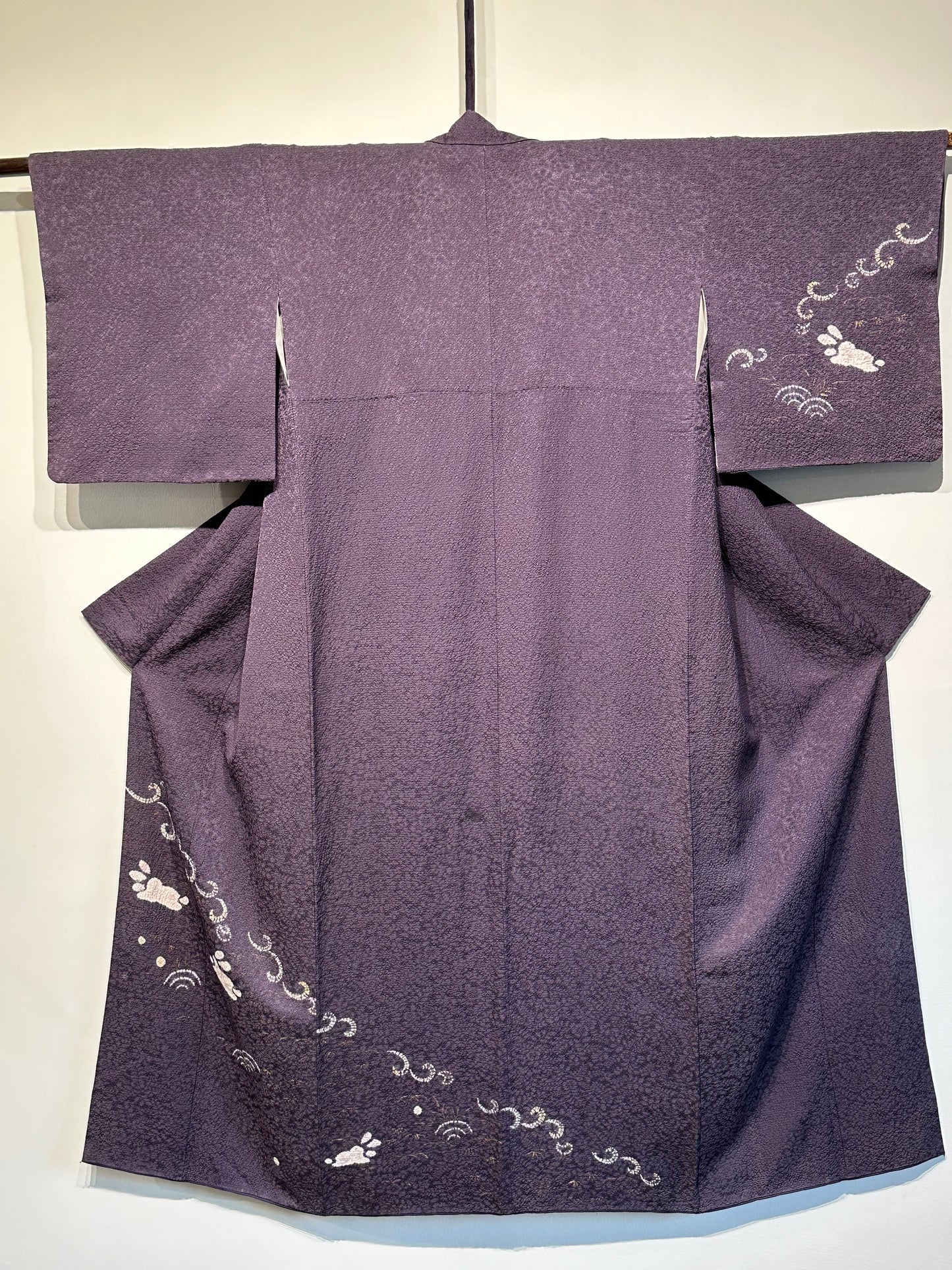 Japanese Zugawati Silk Houmongi Kimono Purple Shibori Rabbit Motif