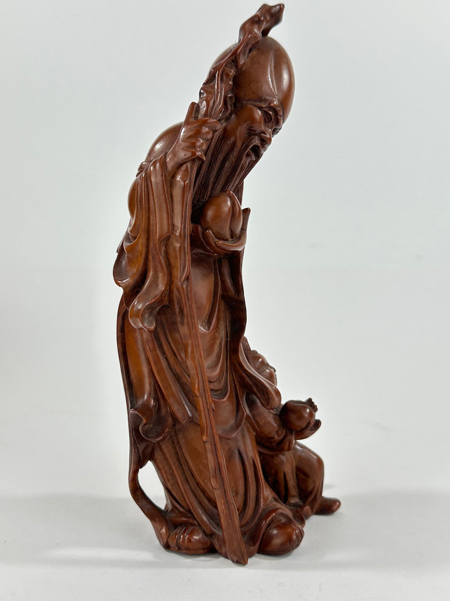 Vintage Chinese Hand-Carved Hardwood Figurine Sculpture Folk Figure 7"H