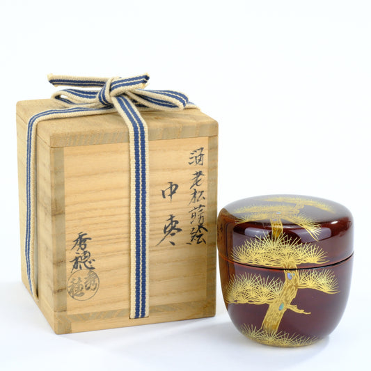 Japanese Tea Ceremony Natsume Tame-uri Laquer Gold Makie Oimatsu Pine
