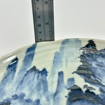 Japanese Showa Porcelain Plate Blue White Shanshui Mountain Landscape Yubyakudo Mark 8.5"W LS#093