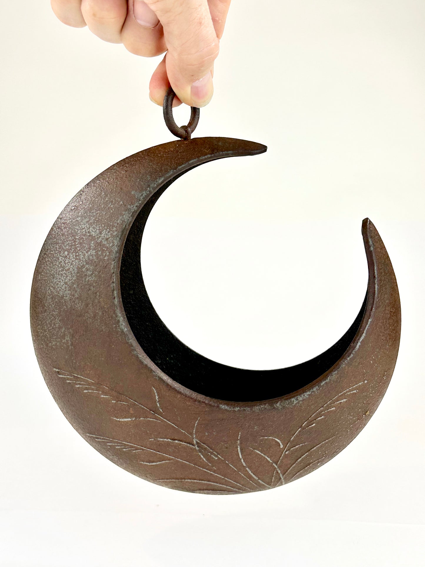 Vintage Japanese Iron Ikebana Vase Mikazuki Crescent Moon 8"