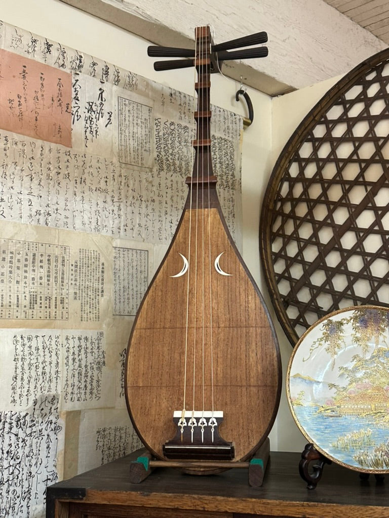 Vintage Japanese Chikuzen Biwa 4-String Kiri Wood Lute Moon Inlay 39″L