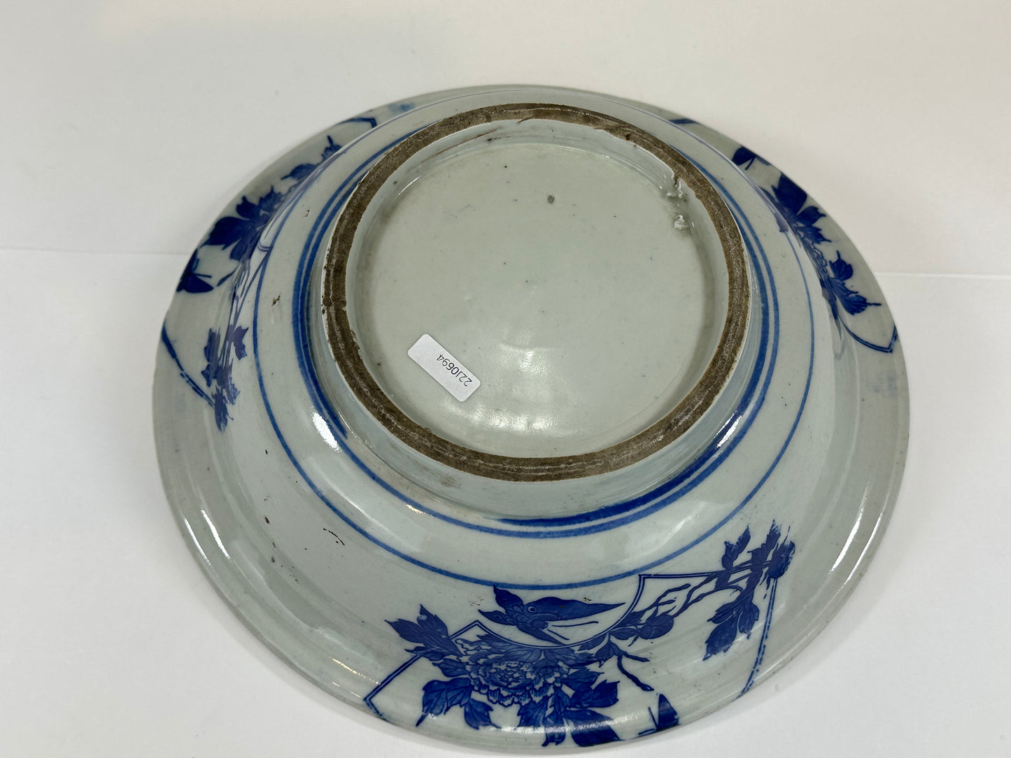 Antique Meiji Hand Painted Imari Japanese Ceramic Bowl Blue & White 11”