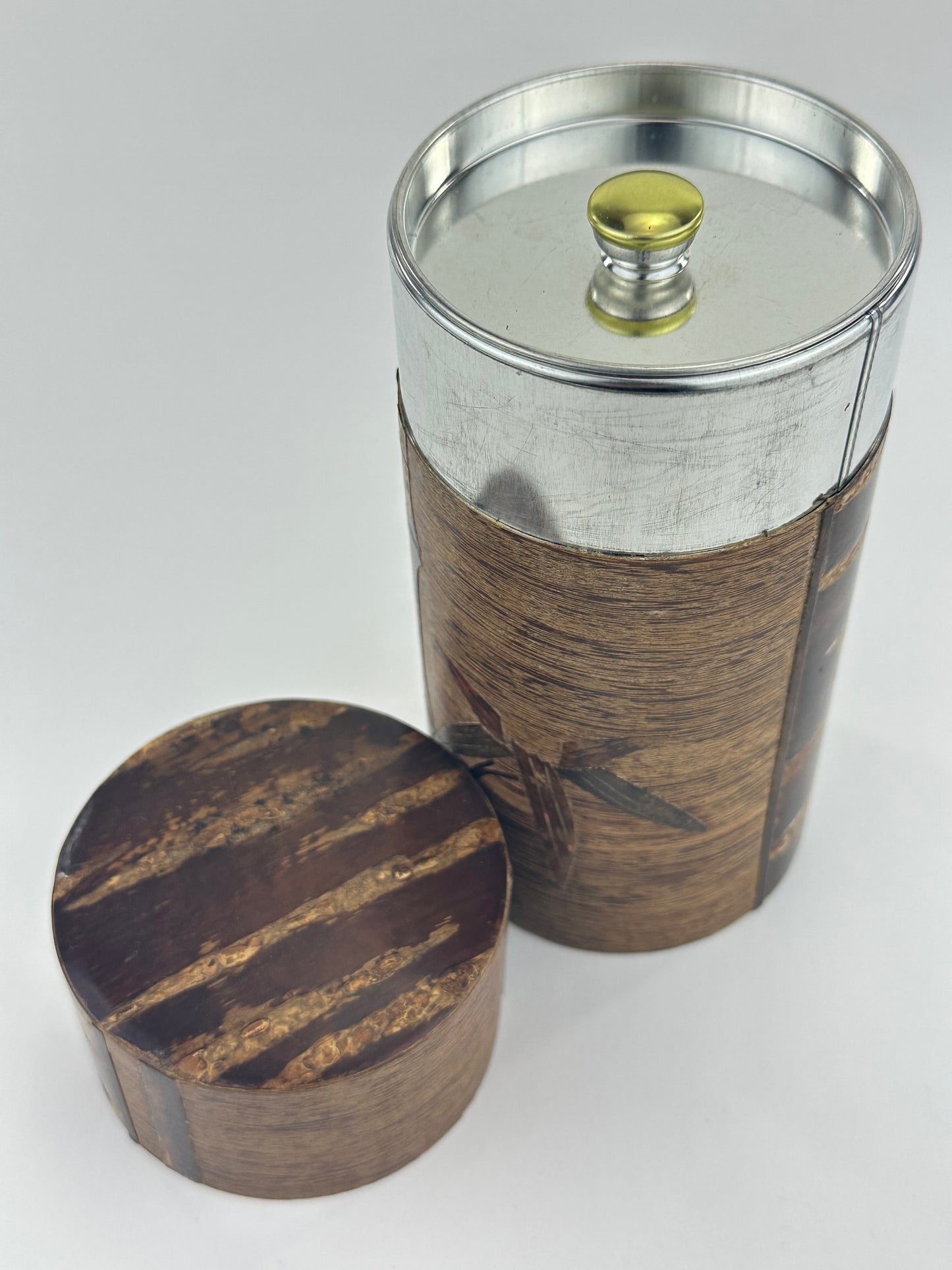 Japanese Tea Ceremony Natsume Natural Cherry Bark Tea Jar Bamboo Carving 6.25”