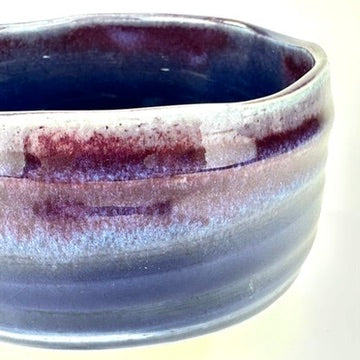 Japanese Chawan Matcha Tea Bowl Blue Purple Flambe Glaze Cobalt Interior NEW 5"