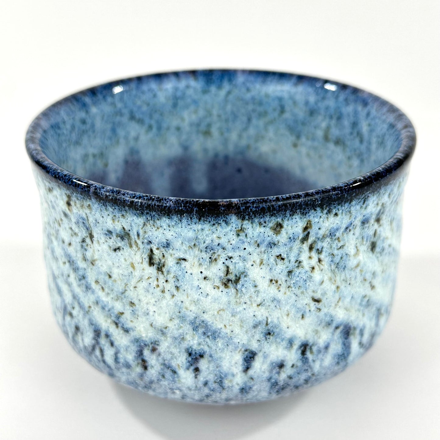Japanese Handmade Chawan Matcha Tea Bowl Fuji Unofu Banko Ware Blue Speckle Glaze NEW 5"