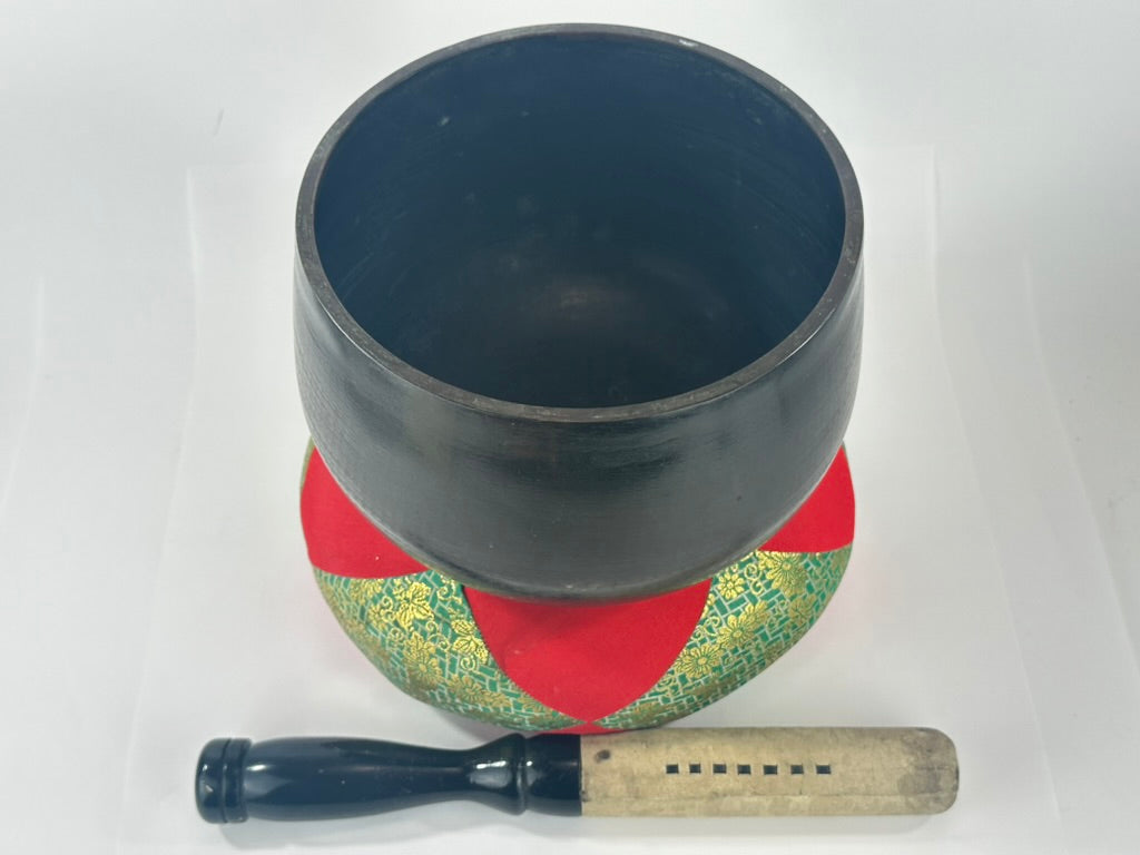 Japanese Vintage Showa Era Cast Iron Orin Singing Bowl Buddhist Bell with Cushion Striker 10"W