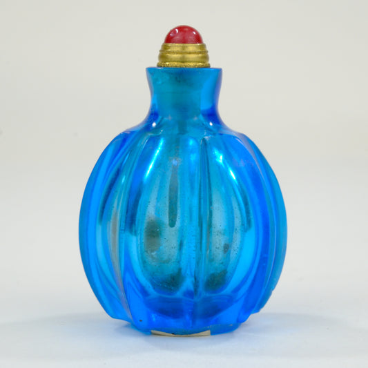Vintage Chinese Cobalt Blue Glass Snuff Bottle 3"