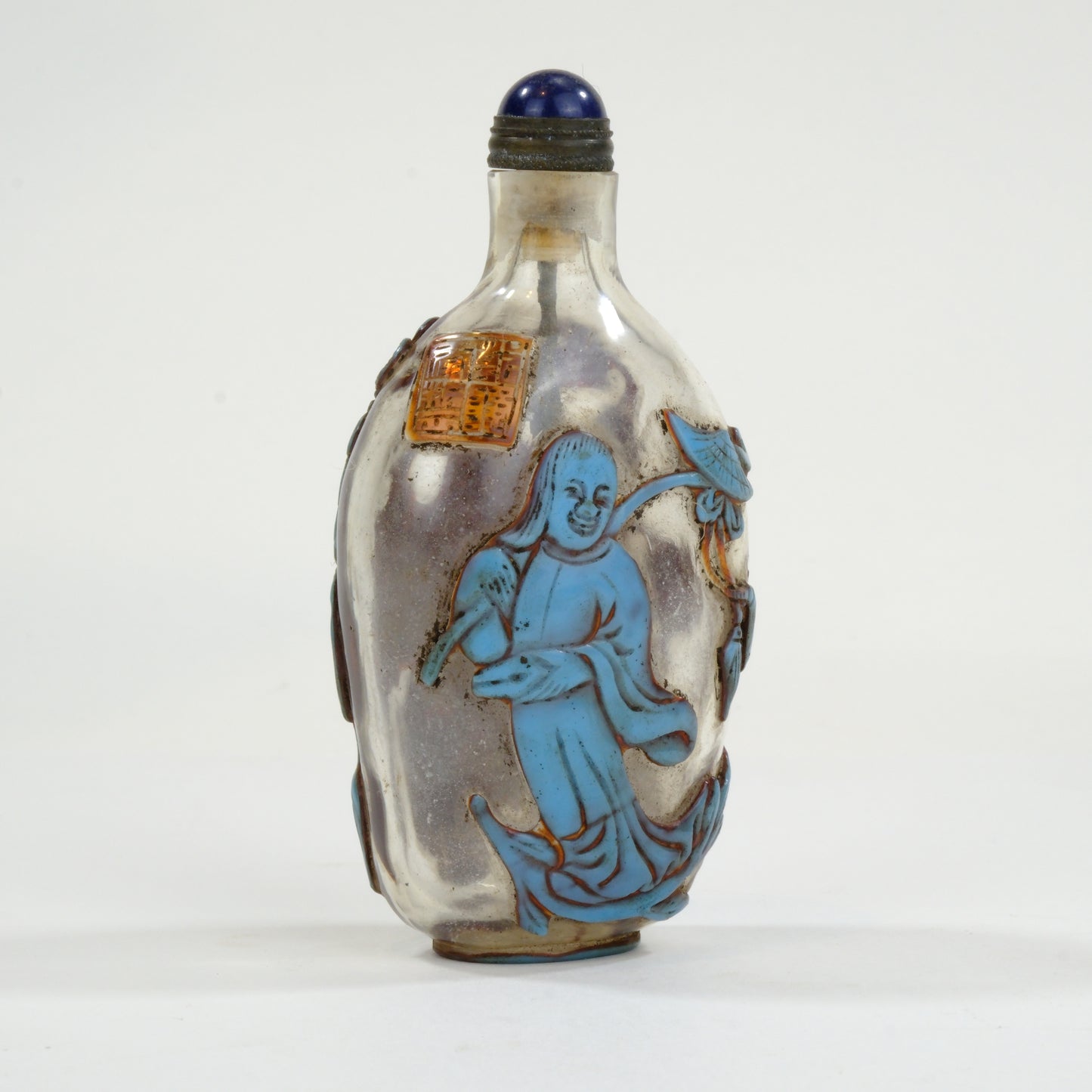Vintage Chinese Glass Snuff Bottle Lucky Gods 3"