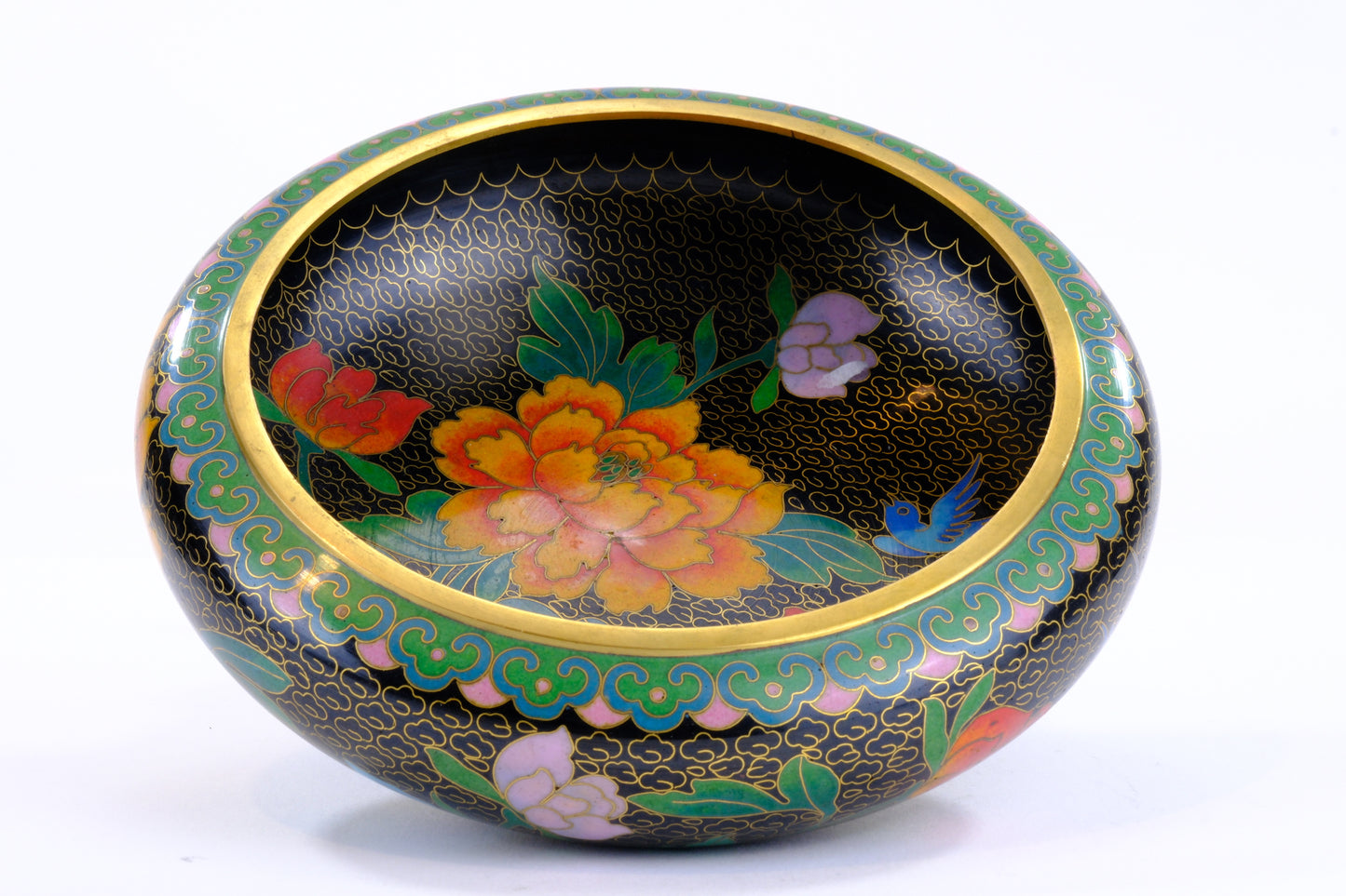 Antique Japanese Meiji Period Cloisonné Bowl with Floral Decoration