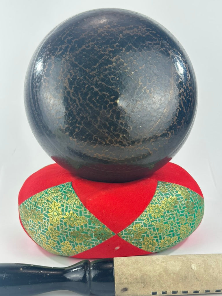 Japanese Vintage Showa Era Cast Iron Orin Singing Bowl Buddhist Bell with Cushion Striker 10"W