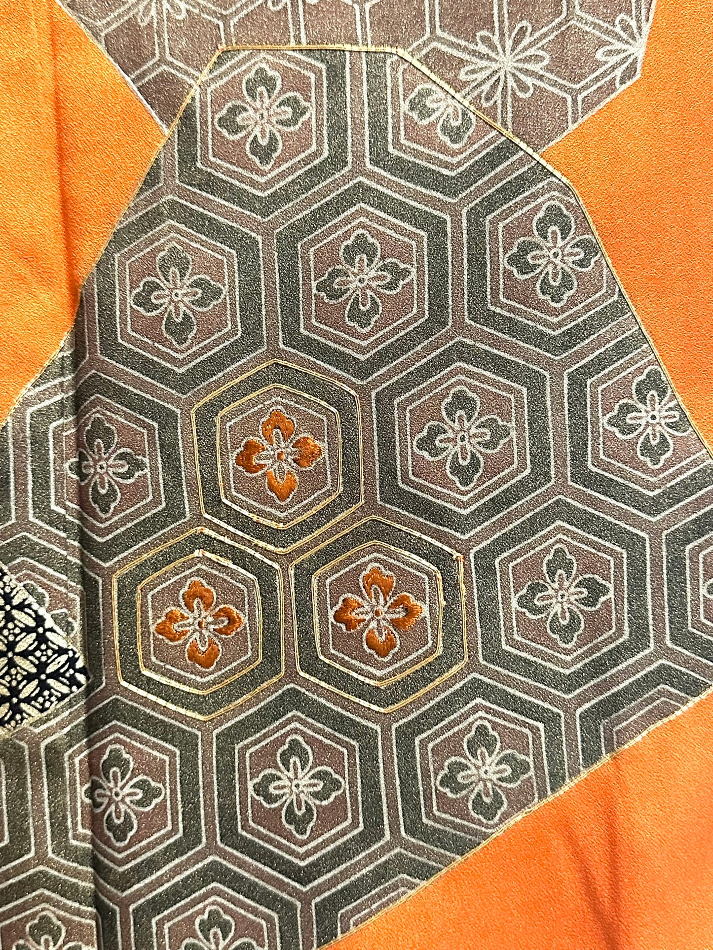 Vintage Japanese Silk Kimono Abstract Geometric Patchwork Kikko Showa Hōmongi