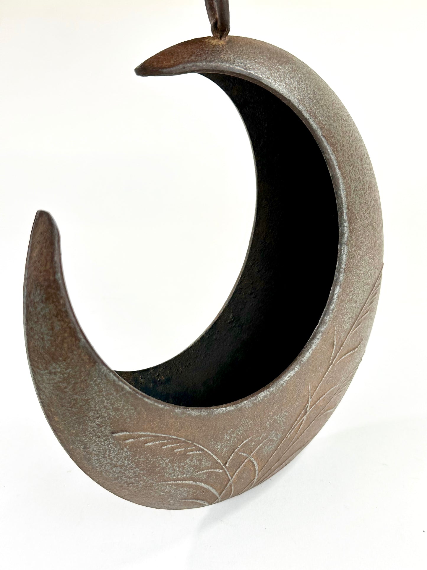 Vintage Japanese Iron Ikebana Vase Mikazuki Crescent Moon 8"