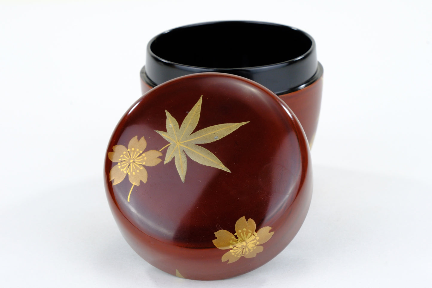 Japanese Tea Ceremony Natsume Tea Caddy Maple Leaf Motif w/ Kiri Wood Box