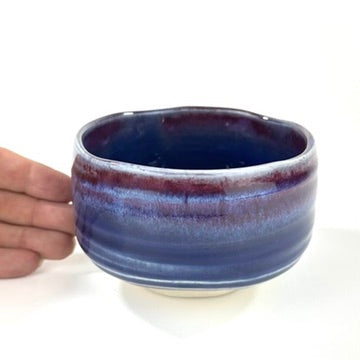 Japanese Chawan Matcha Tea Bowl Blue Purple Flambe Glaze Cobalt Interior NEW 5"